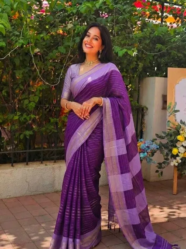 Purple_Cotton_Silk_Striped_And_Checkered_Saree_For_Women