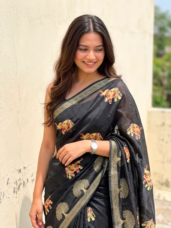 Animal_Print,_Floral_Print,_Mysore_Silk,_Woven_Bollywood_Jacquard_Saree_(Black)