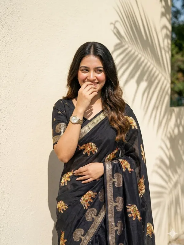 Animal_Print,_Floral_Print,_Mysore_Silk,_Woven_Bollywood_Jacquard_Saree_(Black)
