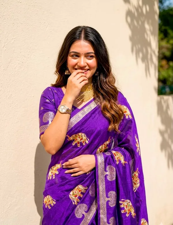Animal_Print,_Floral_Print,_Printed,_Woven_Bollywood_Jacquard_Saree_(Purple)