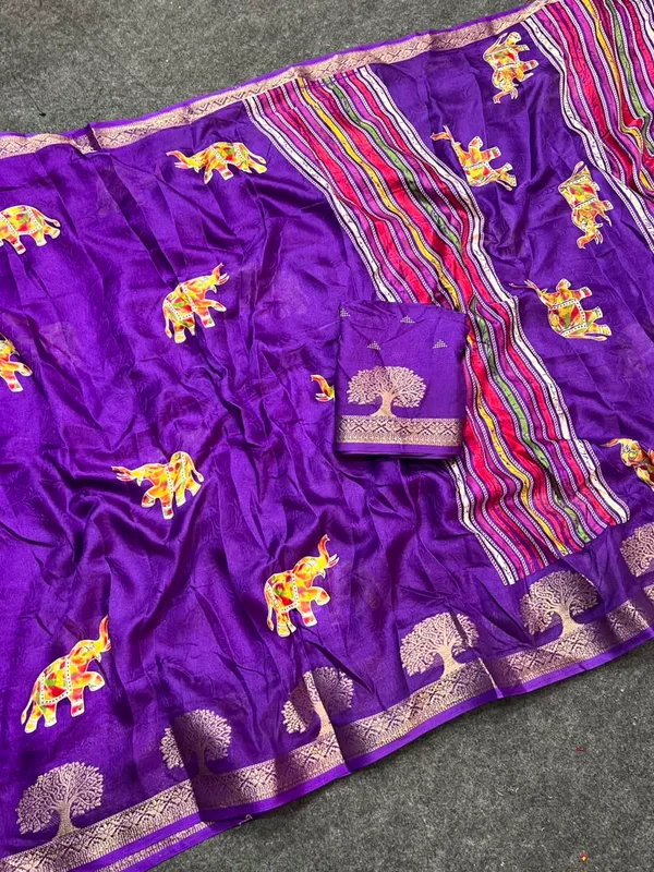 Animal_Print,_Floral_Print,_Printed,_Woven_Bollywood_Jacquard_Saree_(Purple)