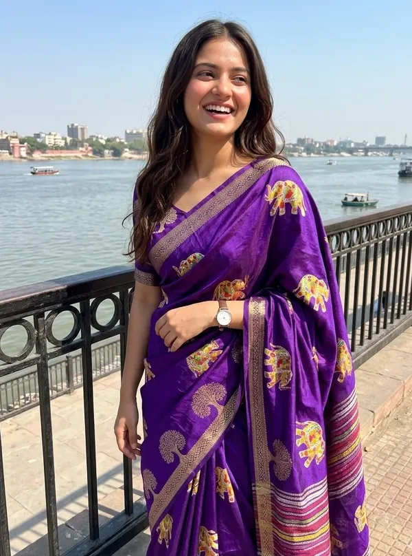 Animal_Print,_Floral_Print,_Printed,_Woven_Bollywood_Jacquard_Saree_(Purple)