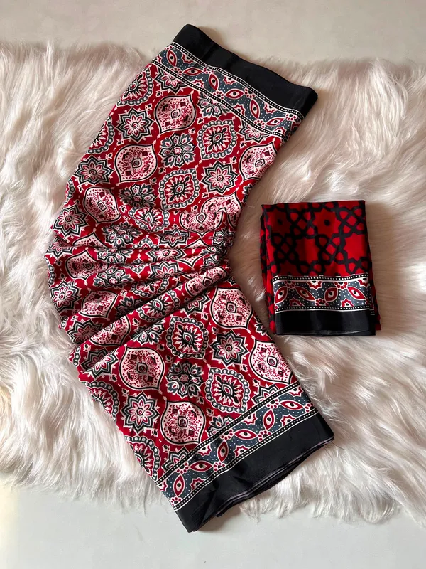 Printed_Kalamkari_Crepe_Saree_(Red)
