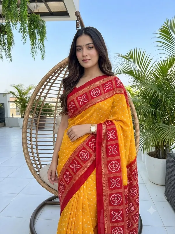 Yellow_Georgette_Printed_Saree_With_Printed_Blouse