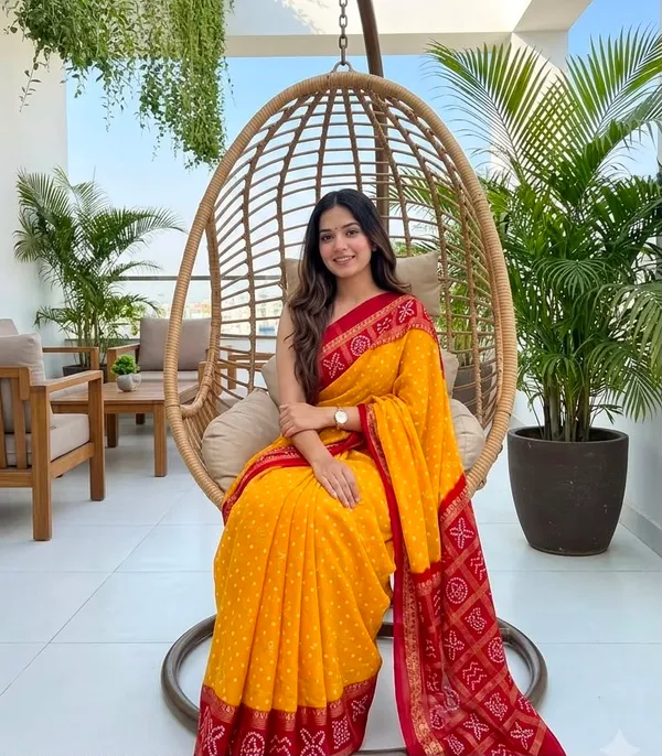 Yellow_Georgette_Printed_Saree_With_Printed_Blouse