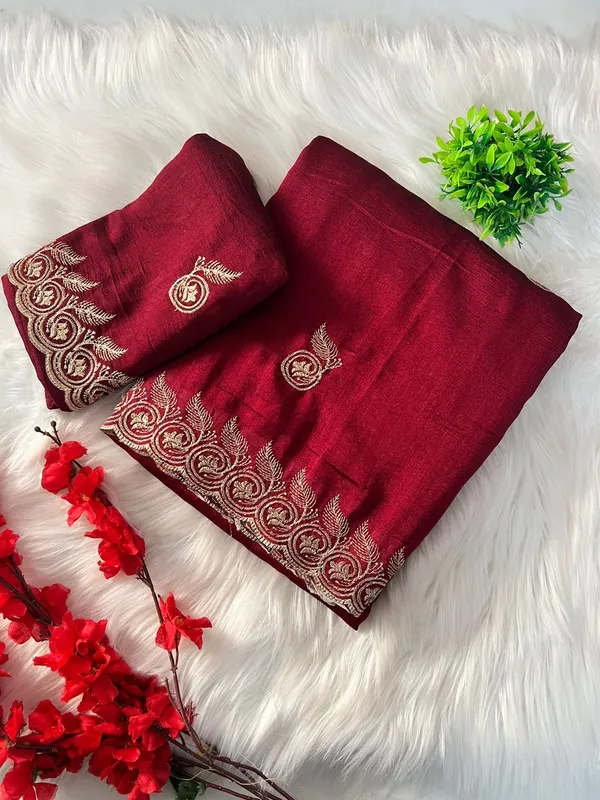 Maroon_Georgette_Hand_Painted_And_Woven_And_Self_Design_Saree_For_Women