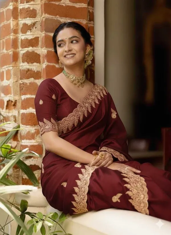 Maroon_Georgette_Hand_Painted_And_Woven_And_Self_Design_Saree_For_Women