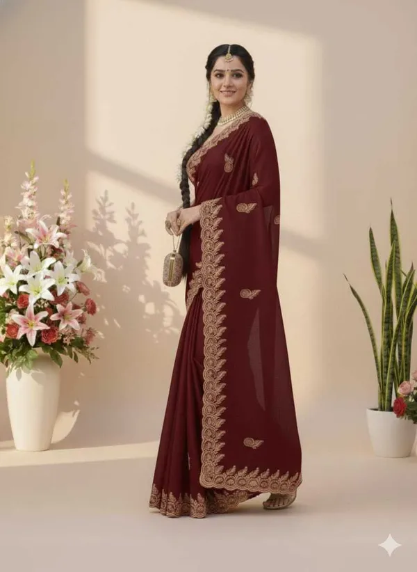 Maroon_Georgette_Embroidered_Saree_For_Women