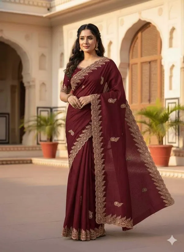 Maroon_Georgette_Embroidered_Saree_For_Women