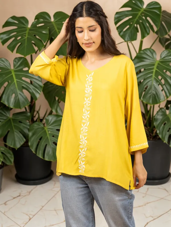 Sahiba_Luxury_Rayon_Yellow_Chikankari_Top
