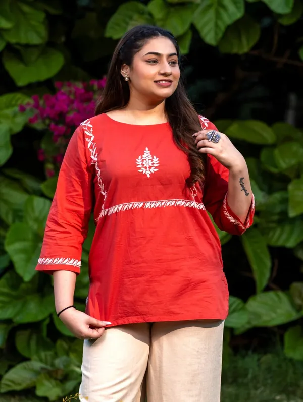 Sahiba_Pure_Cotton_Red_Chikankari_Top