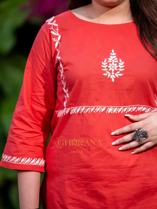 Sahiba_Pure_Cotton_Red_Chikankari_Top