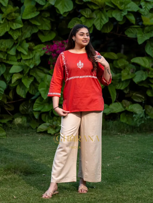 Sahiba_Pure_Cotton_Red_Chikankari_Top