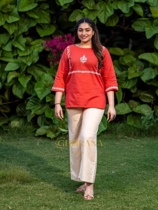 Sahiba_Pure_Cotton_Red_Chikankari_Top