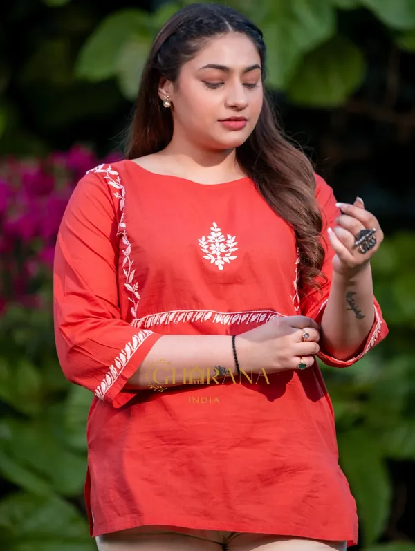 Sahiba_Pure_Cotton_Red_Chikankari_Top