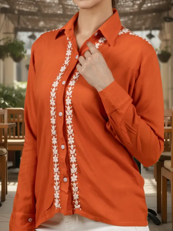 Sahiba_Luxury_Rayon_Burnt_Orange_Chikankari_Shirt_Top