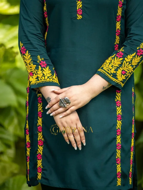 Ishq_Rayon_2_Pc_Bottle_Green_Chikankari_Kurta_Set