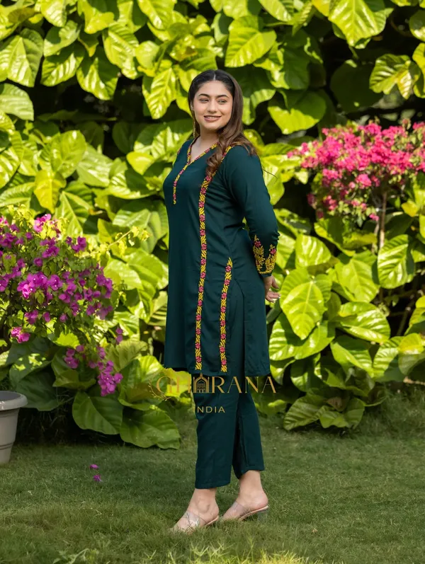 Ishq_Rayon_2_Pc_Bottle_Green_Chikankari_Kurta_Set