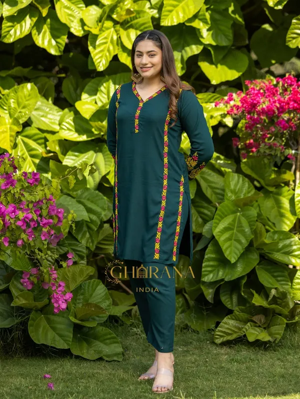 Ishq_Rayon_2_Pc_Bottle_Green_Chikankari_Kurta_Set
