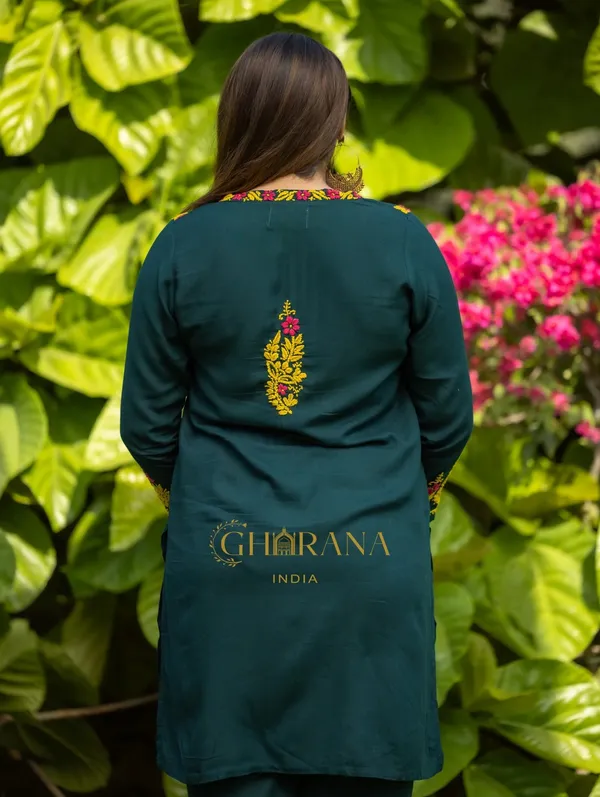 Ishq_Rayon_2_Pc_Bottle_Green_Chikankari_Kurta_Set