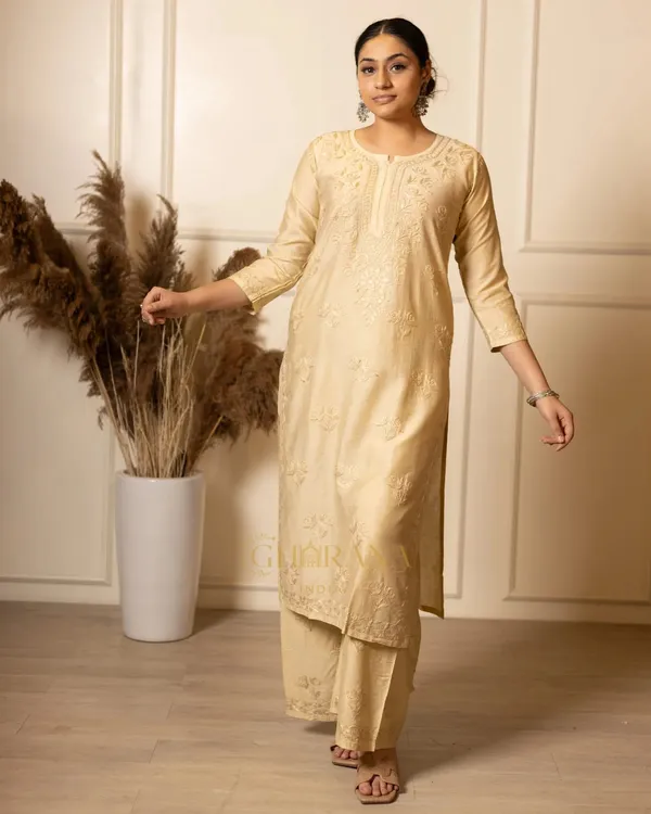 Ruhi_Chanderi_Chikankari_Beige_Kurta_Set_With_Embroidered_Palazzo