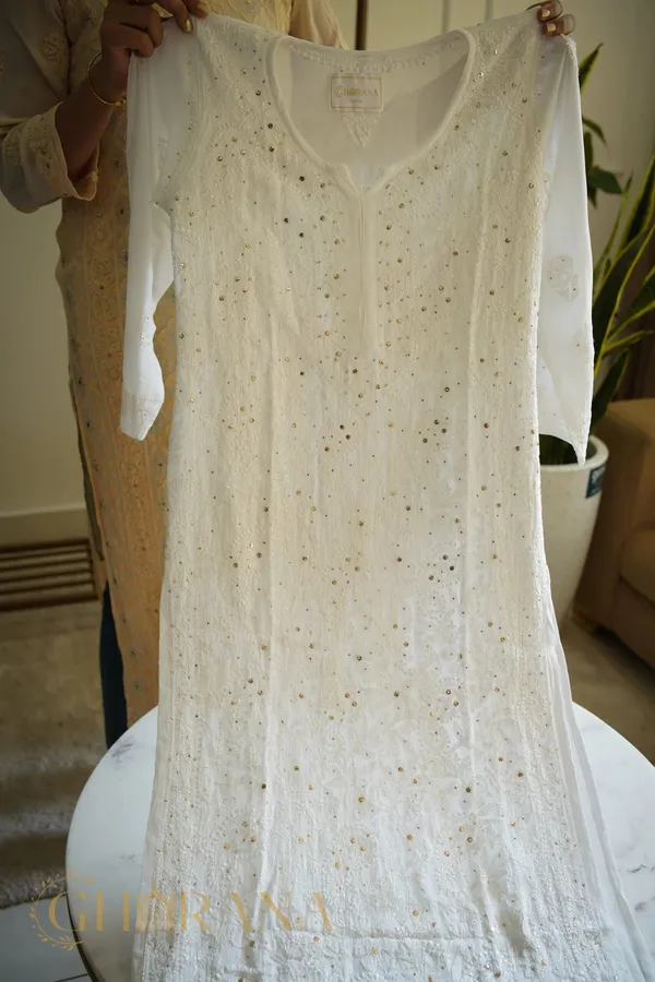 Ishq_Georgette_Kurta_With_Resham_Jaal_And_Mukaish_Work_White
