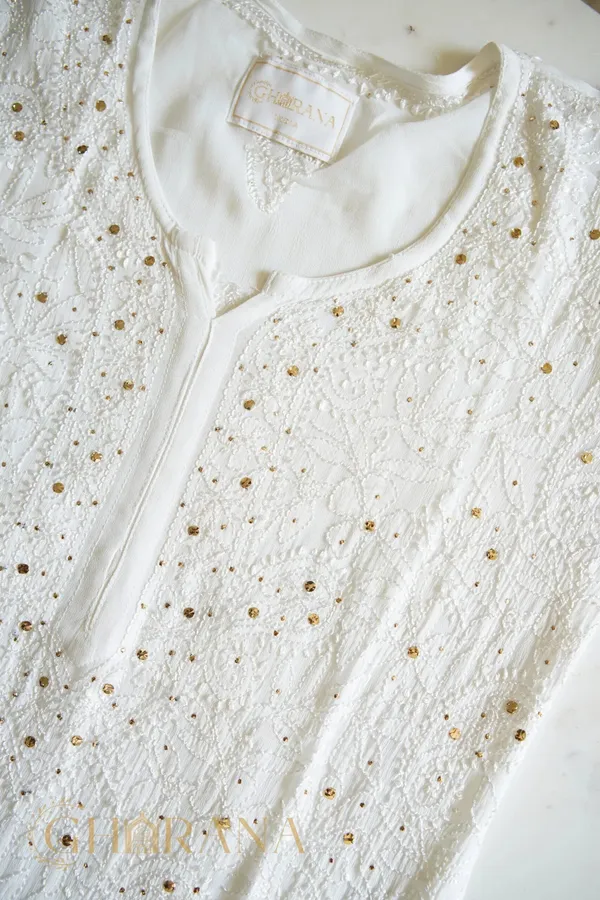 Ishq_Georgette_Kurta_With_Resham_Jaal_And_Mukaish_Work_White
