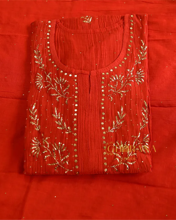Premium_Mulchanderi_3_Pc_Semi_Stitched_Tunic_Dupatta_Bottom_In_Kamdani_Work_Bright_Red