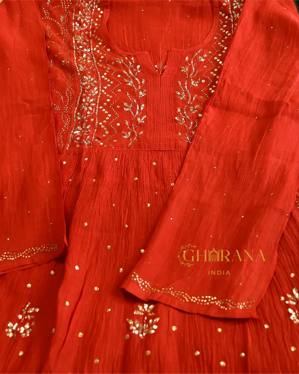 Premium_Mulchanderi_3_Pc_Semi_Stitched_Tunic_Dupatta_Bottom_In_Kamdani_Work_Bright_Red