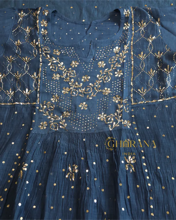 Premium_Mulchanderi_3_Pc_Semi_Stitched_Tunic_Dupatta_Bottom_In_Kamdani_Work_Cobalt_Blue