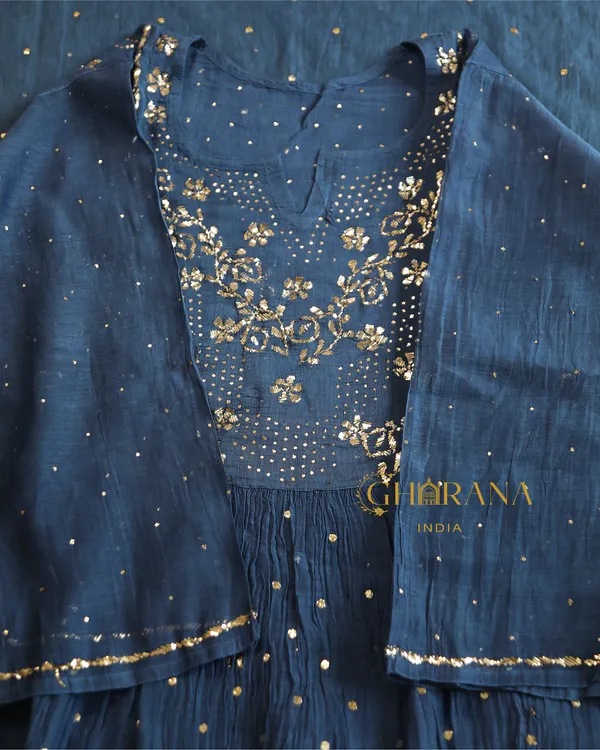 Premium_Mulchanderi_3_Pc_Semi_Stitched_Tunic_Dupatta_Bottom_In_Kamdani_Work_Cobalt_Blue