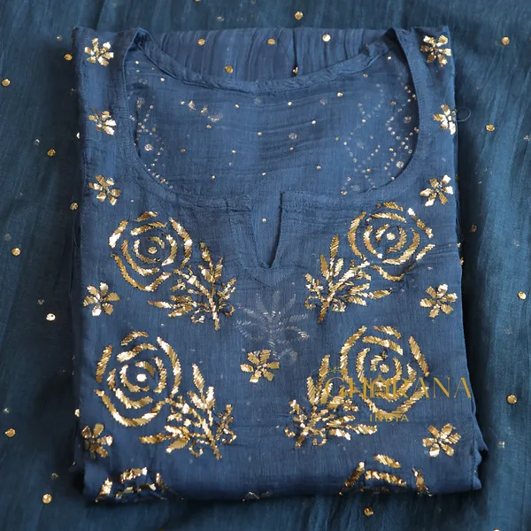 Premium_Mulchanderi_3_Pc_Semi_Stitched_Tunic_Dupatta_Bottom_In_Kamdani_Work_Cobalt_Blue