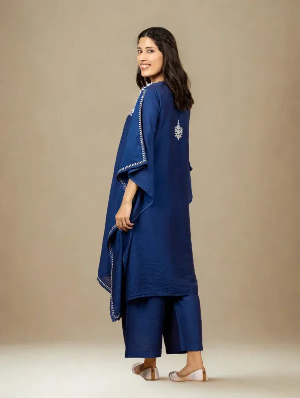 Premium_Chanderi_Silk_Midnight_Blue_Chikankari_Kaftan_Set_With_Kamdani_Work