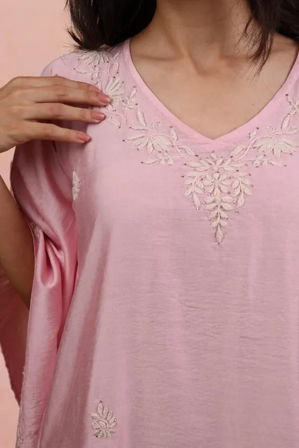 Premium_Chanderi_Silk_Baby_Pink_Chikankari_Kaftan_Set