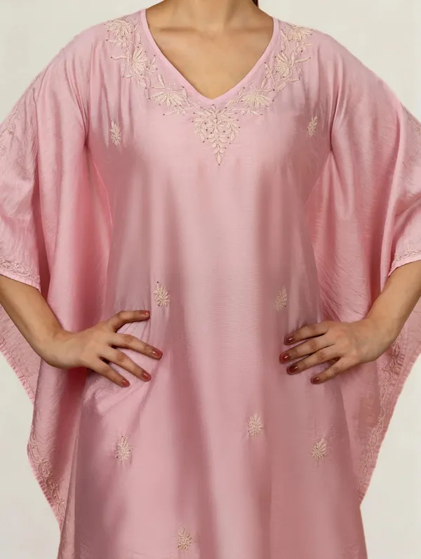 Premium_Chanderi_Silk_Baby_Pink_Chikankari_Kaftan_Set