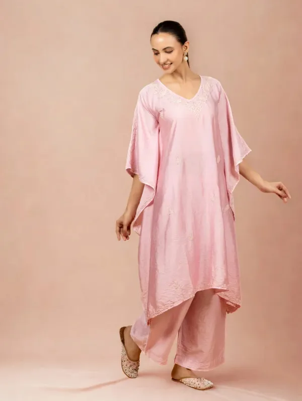 Premium_Chanderi_Silk_Baby_Pink_Chikankari_Kaftan_Set