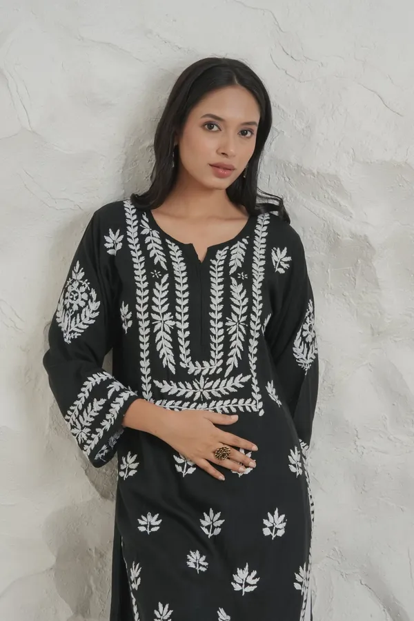 Myra_Modal_Fine_Cotton_Chikan_Kari_Kurta_Black