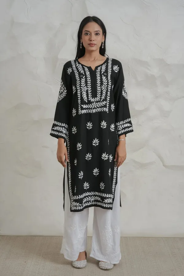Myra_Modal_Fine_Cotton_Chikan_Kari_Kurta_Black