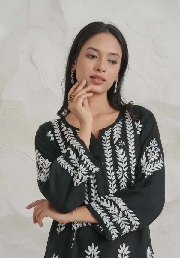 Myra_Modal_Fine_Cotton_Chikan_Kari_Kurta_Black