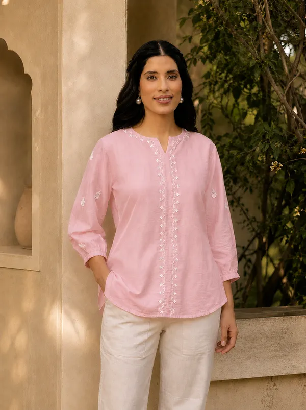Saheba_Chanderi_Silk_Chikankari_Light_Pink_Top_Pink
