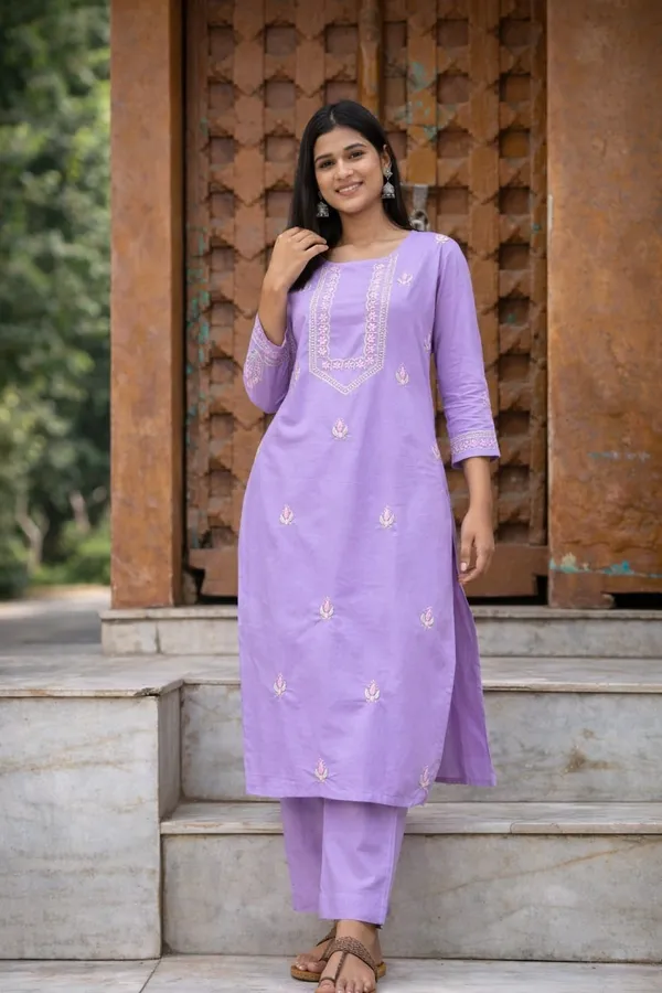 Heer_Mul_Cotton_2_Pc_Lilac_Chikankari_Kurta_Set