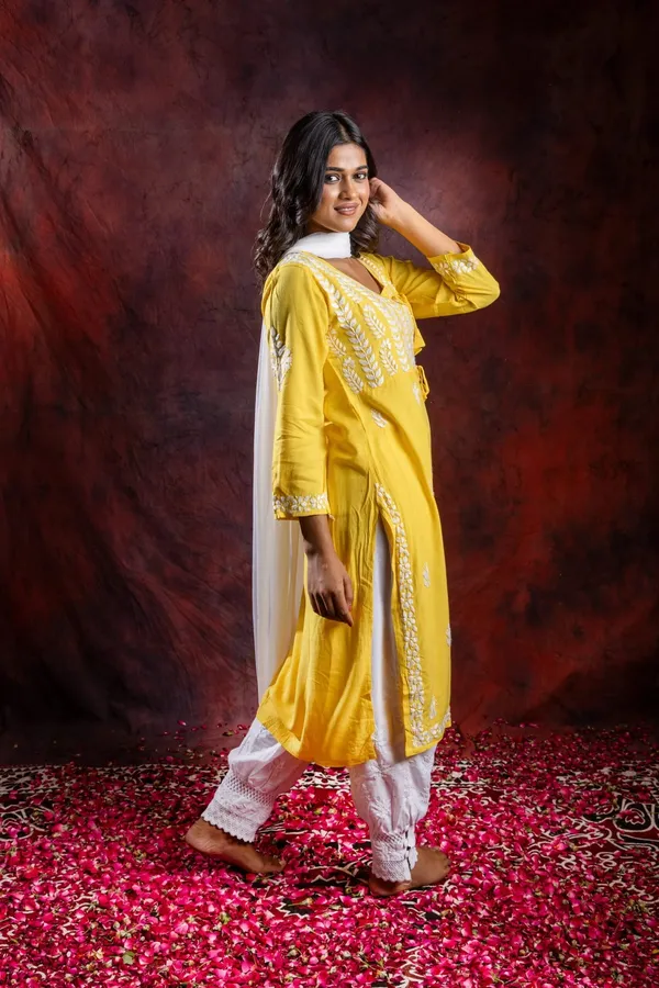 Ishq_Rayon_Yellow_Angrakha_Style_Chikankari_Kurta