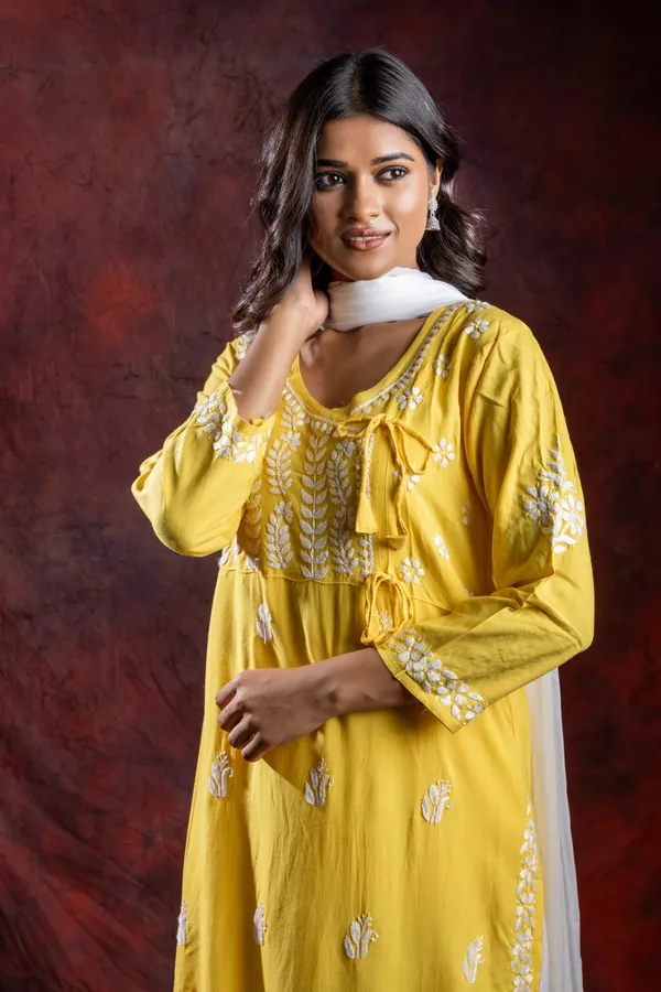 Ishq_Rayon_Yellow_Angrakha_Style_Chikankari_Kurta