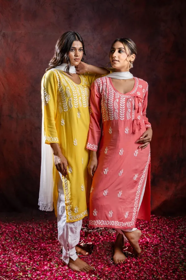 Ishq_Rayon_Yellow_Angrakha_Style_Chikankari_Kurta