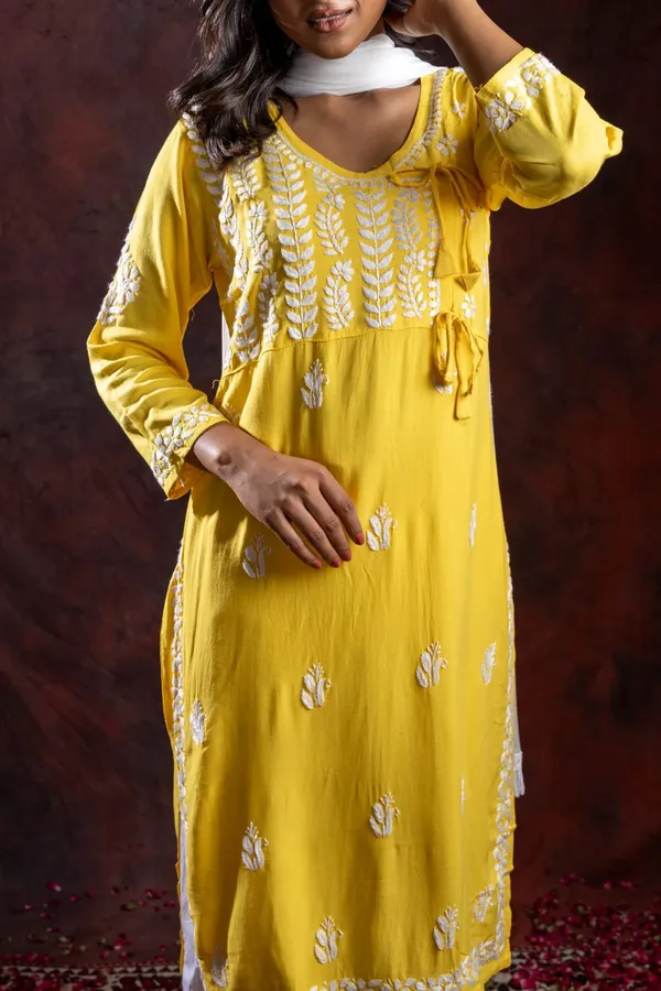 Ishq_Rayon_Yellow_Angrakha_Style_Chikankari_Kurta
