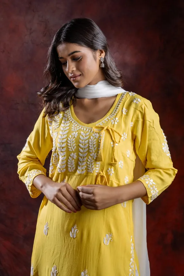 Ishq_Rayon_Yellow_Angrakha_Style_Chikankari_Kurta