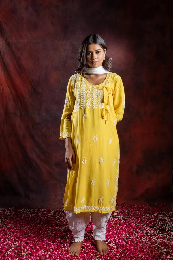 Ishq_Rayon_Yellow_Angrakha_Style_Chikankari_Kurta