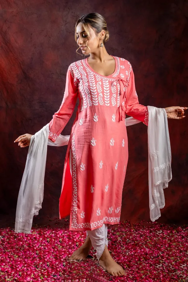 Ishq_Rayon_Blush_Pink_Angrakha_Style_Chikankari_Kurta