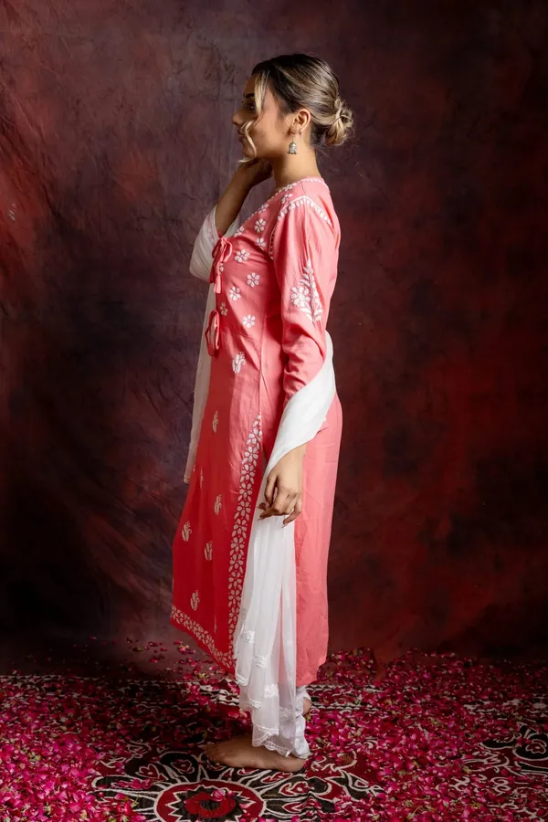 Ishq_Rayon_Blush_Pink_Angrakha_Style_Chikankari_Kurta