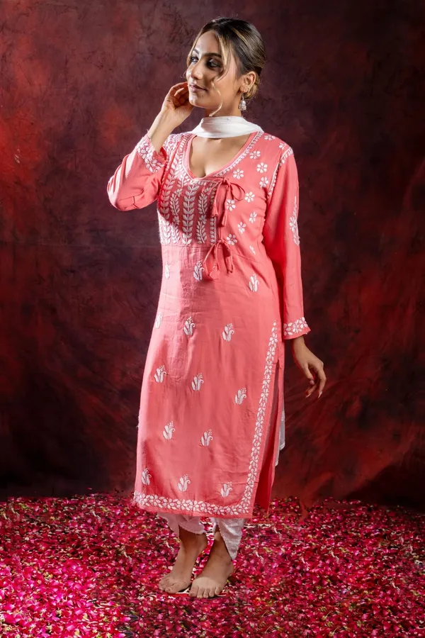 Ishq_Rayon_Blush_Pink_Angrakha_Style_Chikankari_Kurta